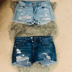 Distressed denim shorts